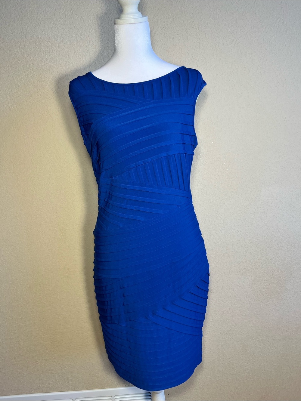 Calvin Klein Royal Blue Textured Sheath Midi Dress